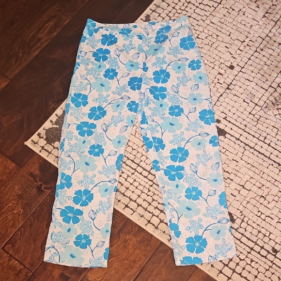 Lily Pulitzer 90s Vintage Liza Capri Pants   - Floral/Sea Turtle Print - Picture 1 of 6